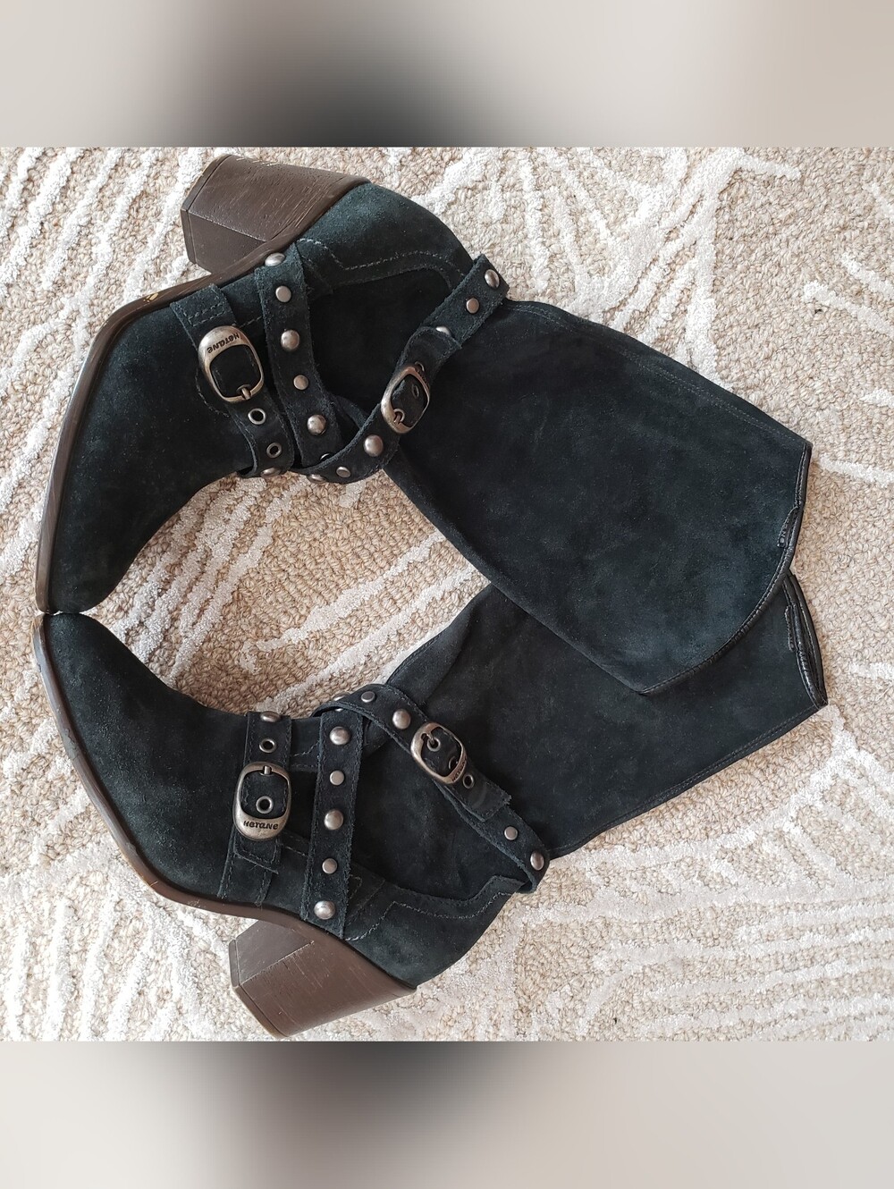 Women's Blue Suede Western-Inspired Studded Boots Sz.6.5